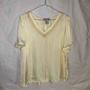 Rachel Zoe Cream V-Neck Blouse - Size L